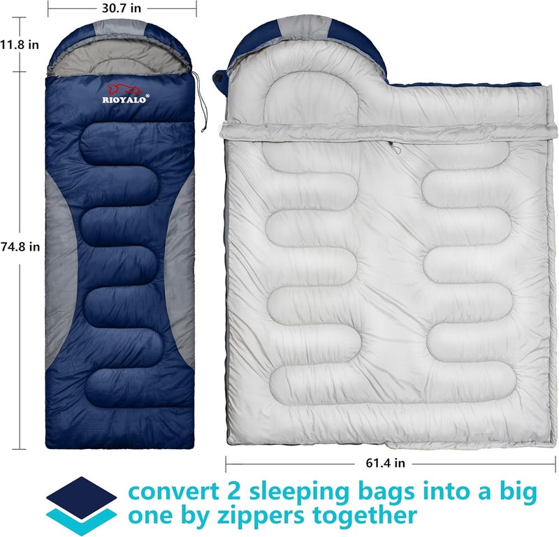 rioyalo 0 Degree Winter Sleeping Bags for Adults Camping (450GSM) - Temp Range (5F–32F) Portable Waterproof Compression Sack- Camping Sleeping Bags for Big and Tall in Env Hoodie: Backpacking Hiking 4 Season - Image 4